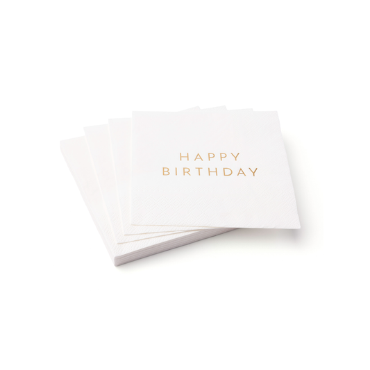 Bonjour Fête - WHITE & GOLD SIGNATURE HAPPY BIRTHDAY COCKTAIL NAPKINS