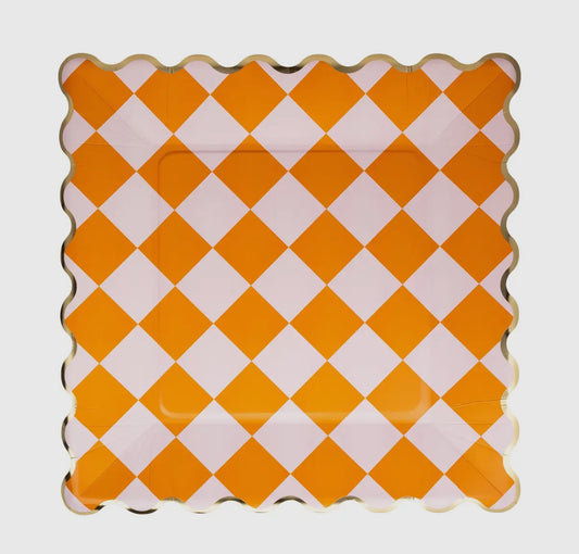 Pink & Orange Checkered 11" Paper Plate