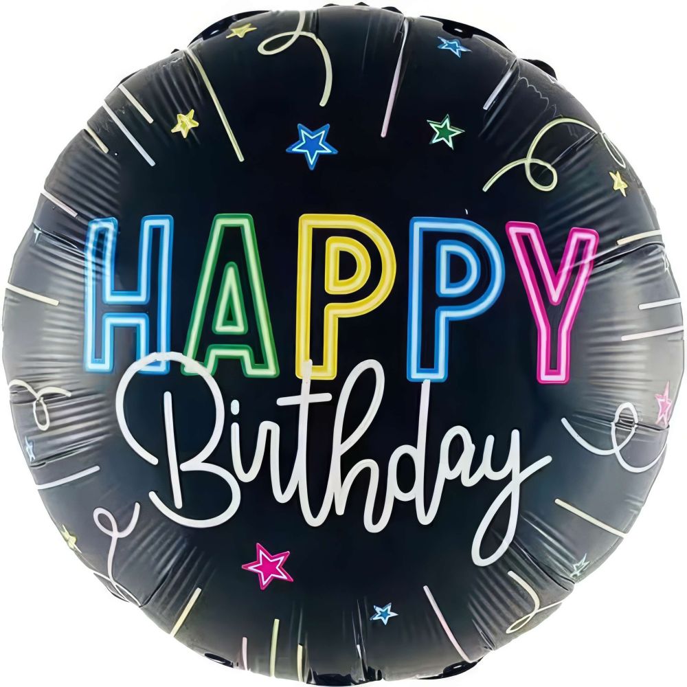 Happy Birthday Neon Standard Foil Balloon