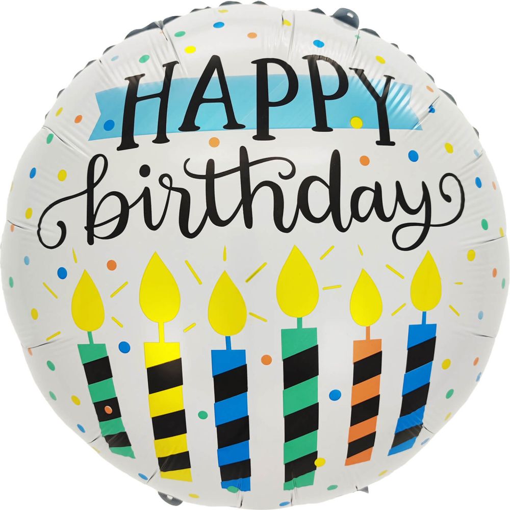 Happy Birthday Candles on White Standard Foil Balloon