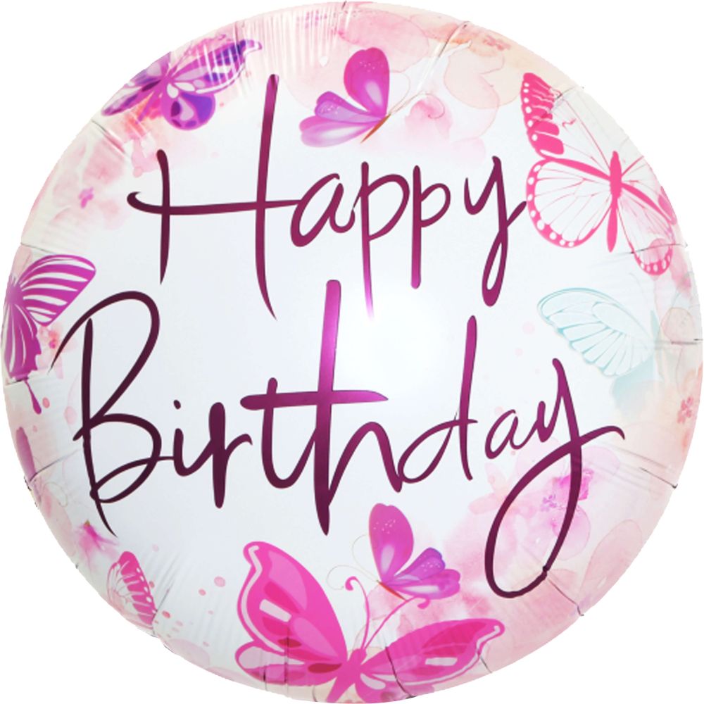 Happy Birthday Pink Butterflies Standard Foil Balloon