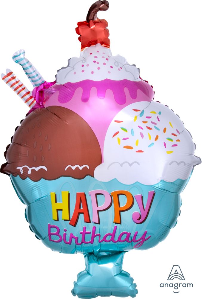 Happy Birthday Ice Cream Shape Standard Foil Balloon