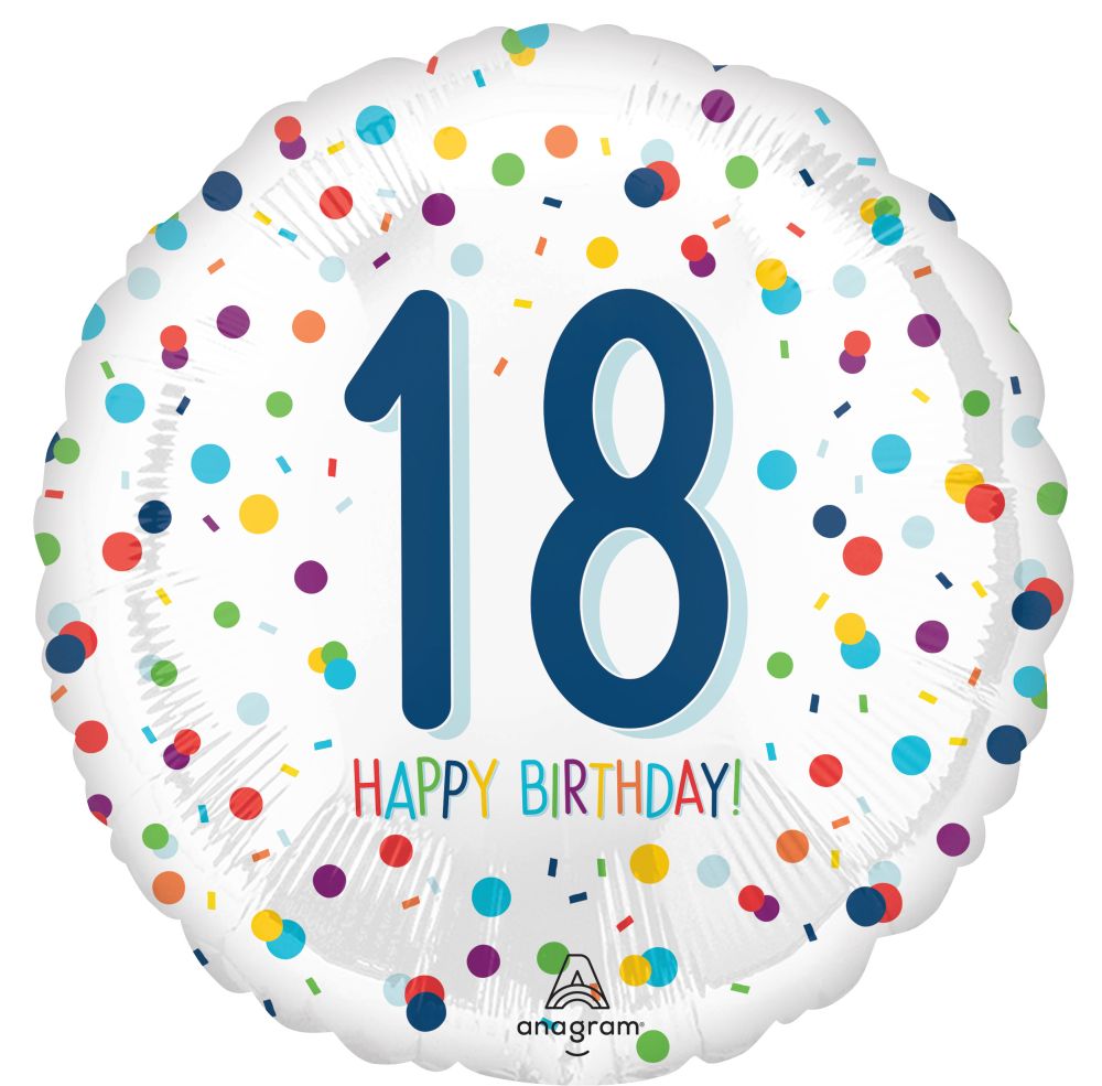 Happy Birthday 18 Confetti Standard Foil Balloon