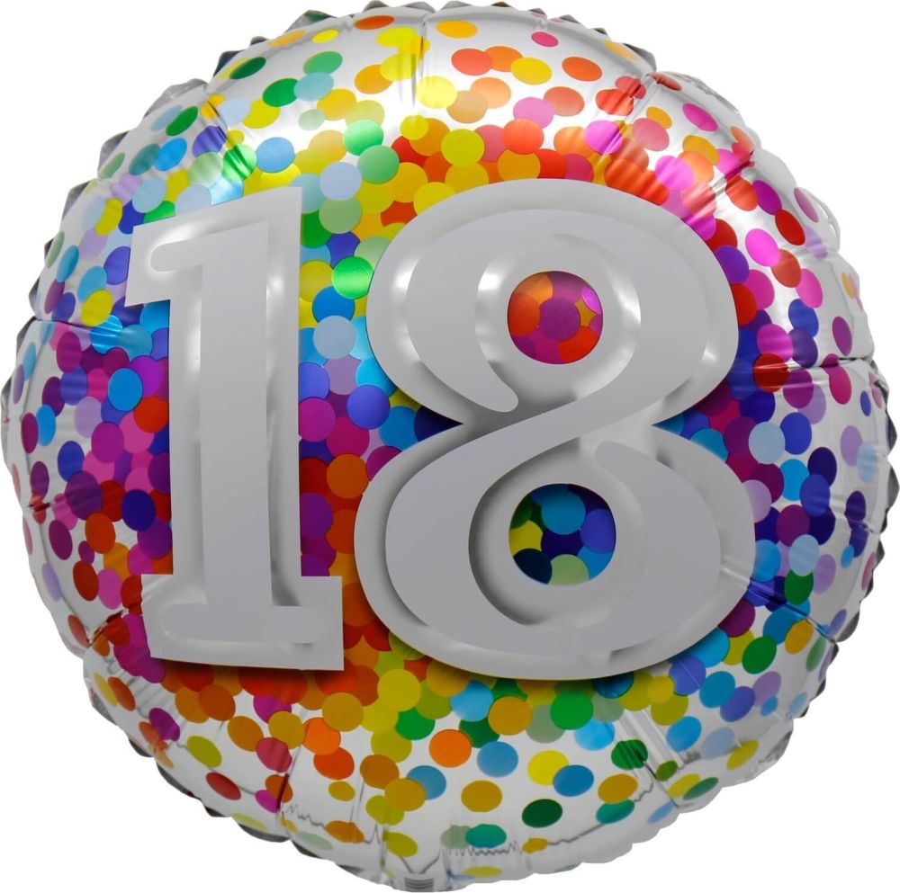Birthday Milestone 18 Rainbow Confetti Standard Foil Balloon