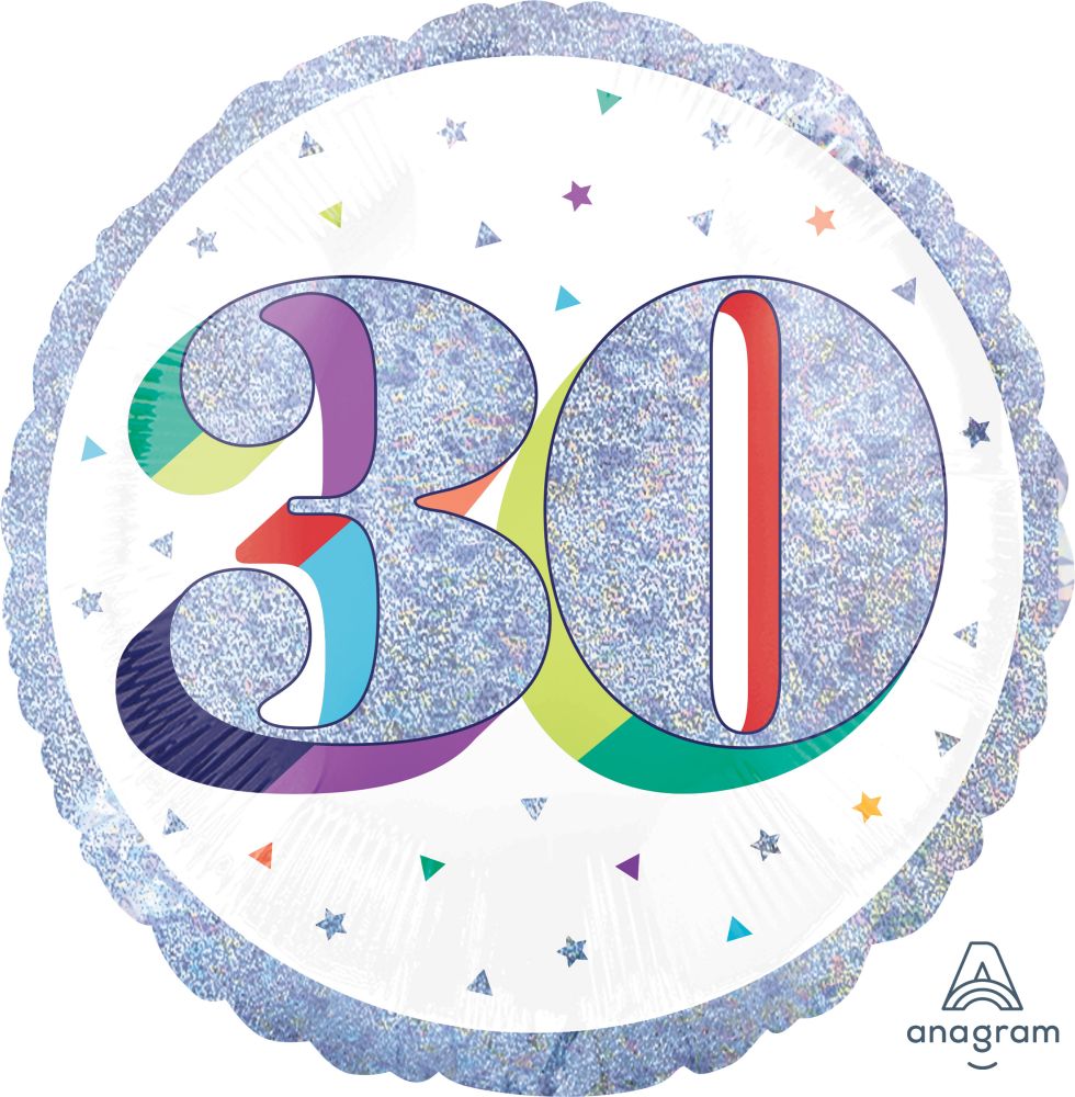 Birthday Milestone 30 Holographic Standard Foil Balloon
