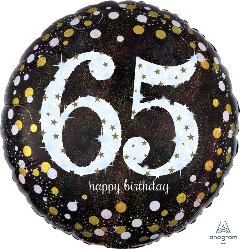 Happy Birthday 65 Holographic Standard Foil Balloon