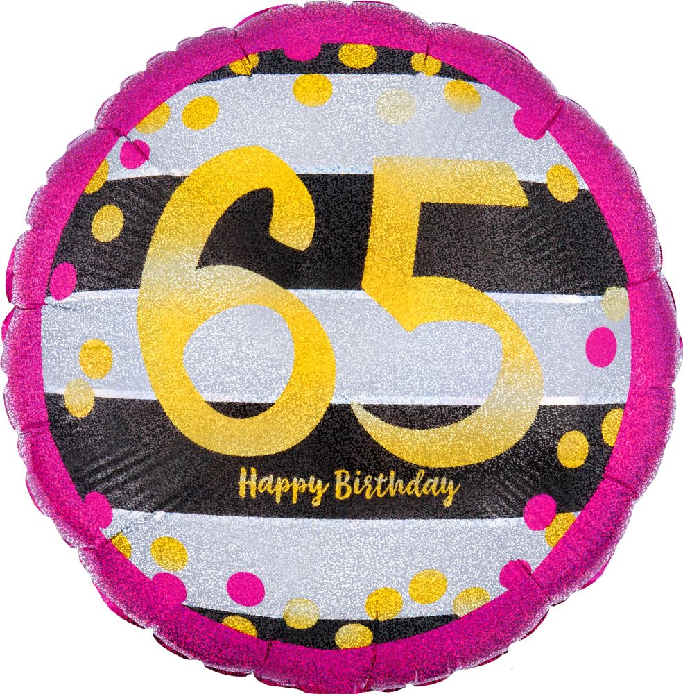 Happy Birthday 65 Holographic Pink & Gold Standard Foil Balloon