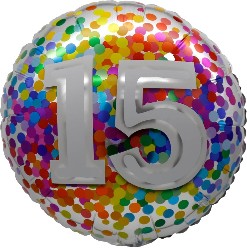 Birthday Milestone 15 Rainbow Confetti Standard Foil Balloon