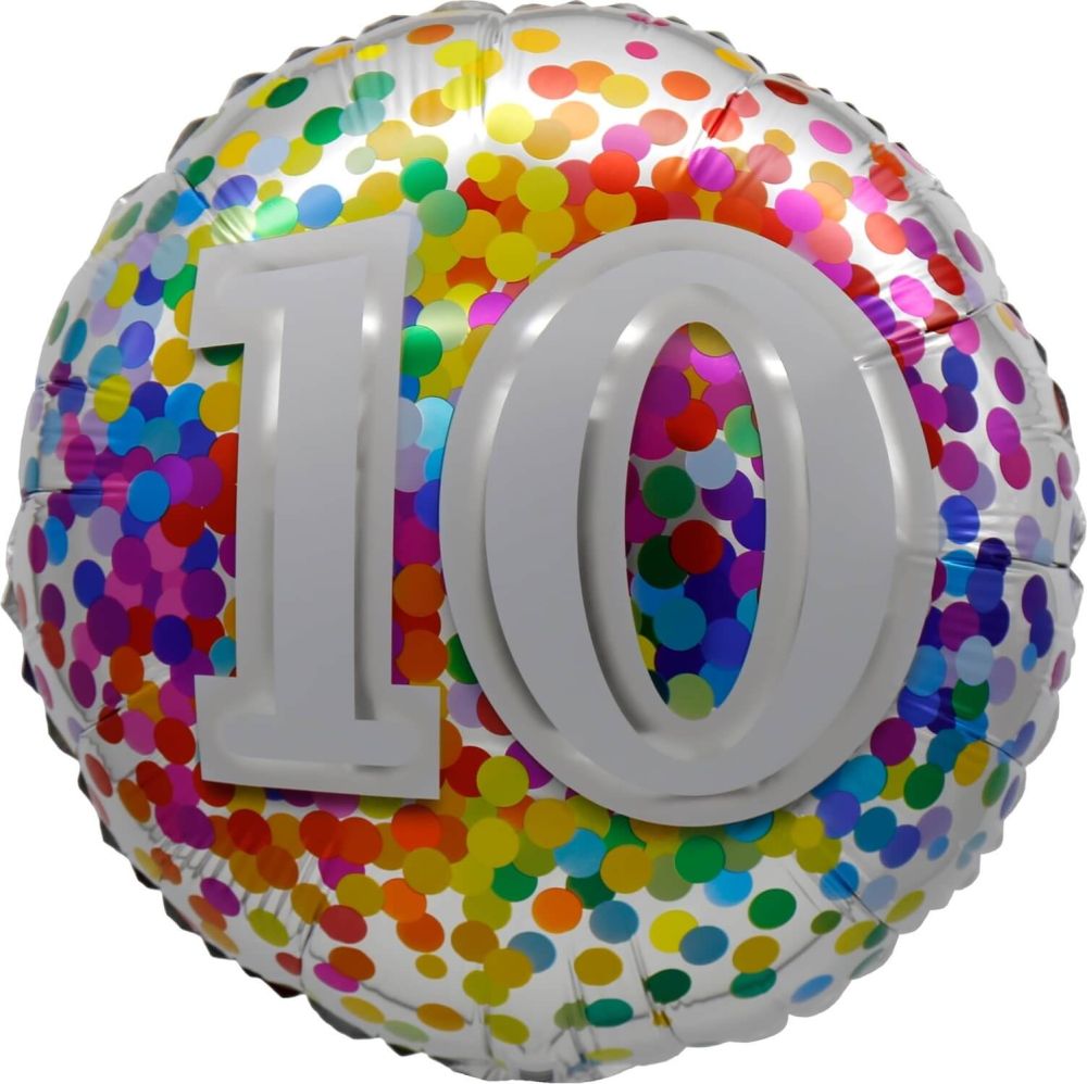 Birthday 10 Rainbow Confetti Standard Foil Balloon