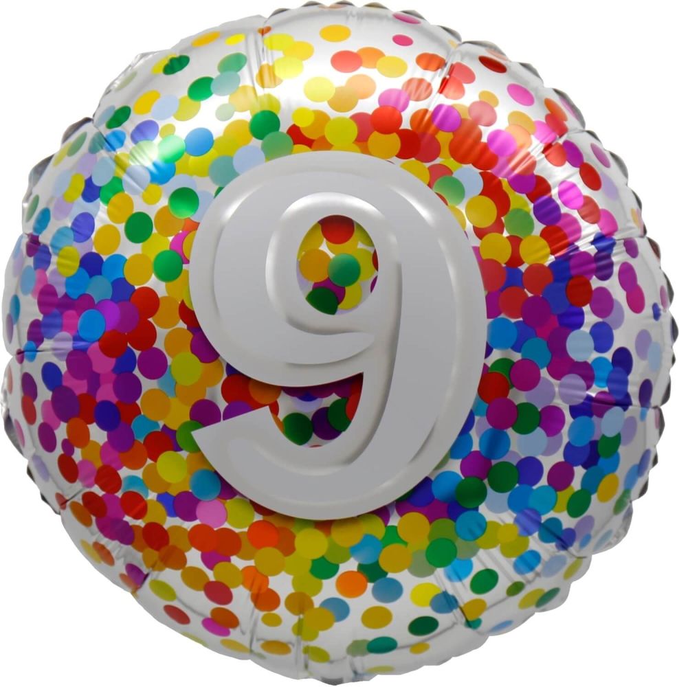 Birthday 9 Rainbow Confetti Standard Foil Balloon