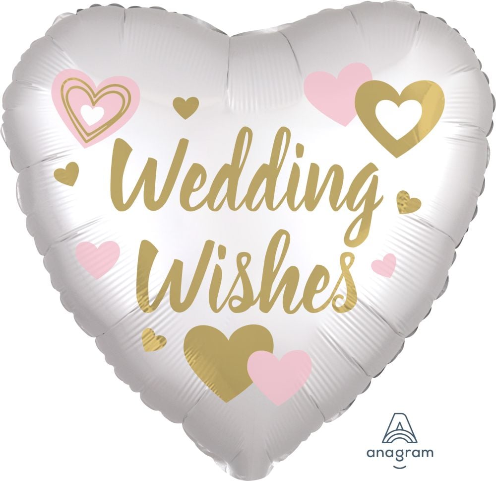 Wedding Wishes Satin Heart Shape Standard Foil Balloon