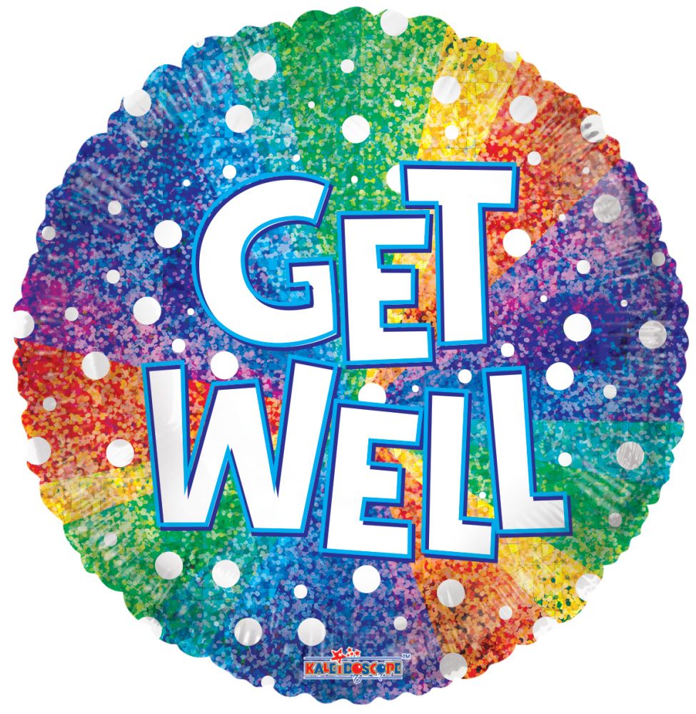 Get Well Holographic Rainbow Standard Foil Balloon