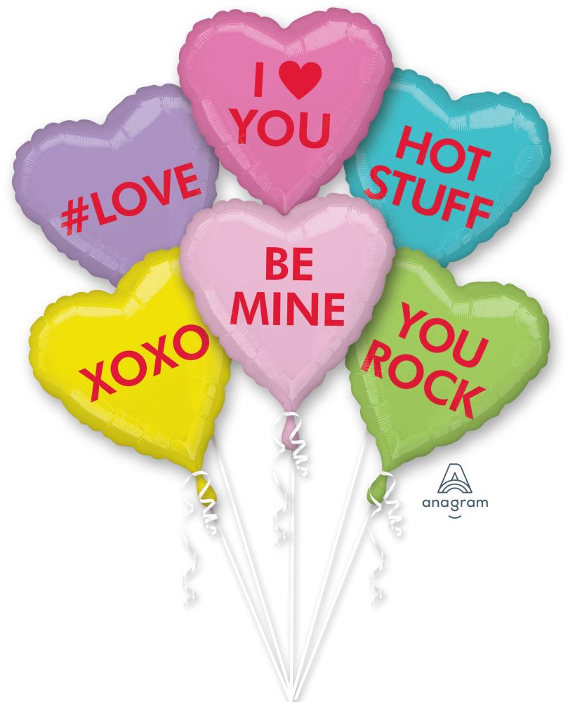 Candy Hearts Balloon Bouquet (Helium)
