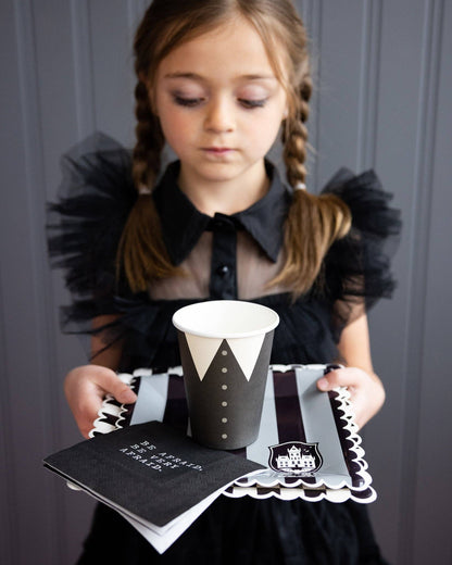 WED1039 -  Party More Tonal Black Stripe Paper Plate