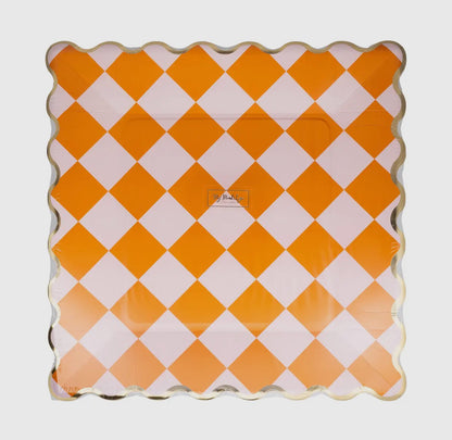 Pink & Orange Checkered 11" Paper Plate