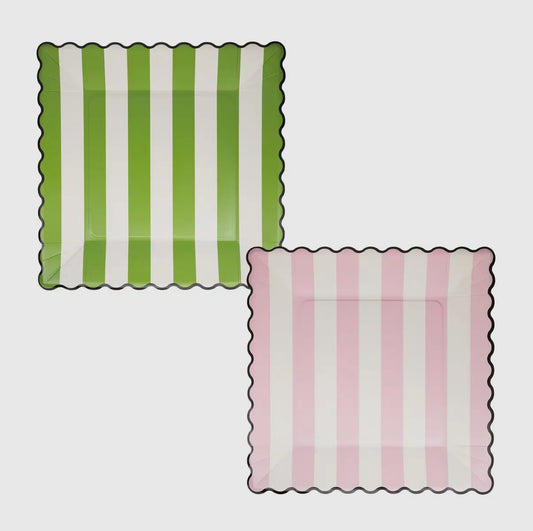 Green Stripe Pink Stripe 11" Plate Set