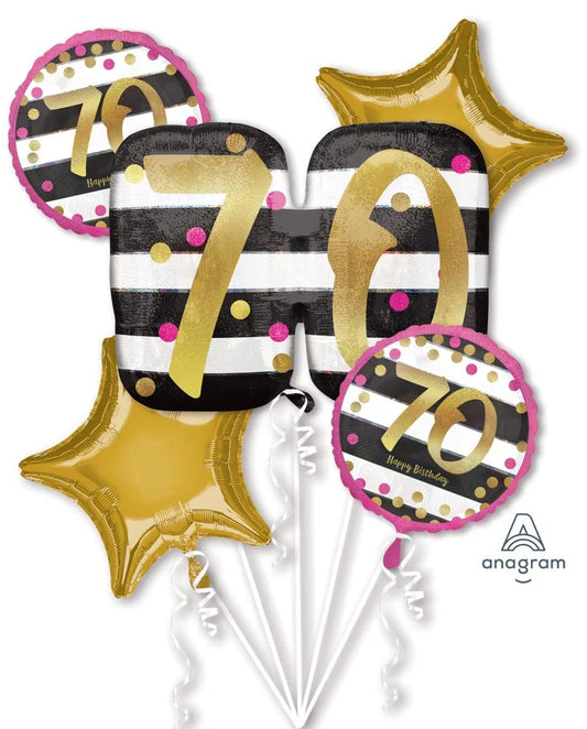 70th Pink and Gold Balloon Bouquet
