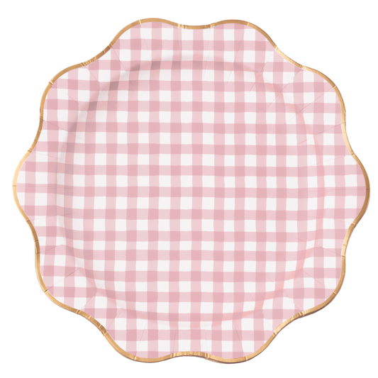 ELEGANT PETAL PINK GINGHAM DINNER PLATES