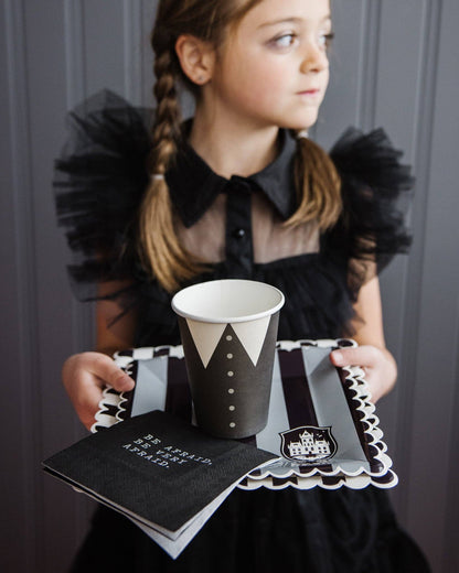 WED1039 -  Party More Tonal Black Stripe Paper Plate