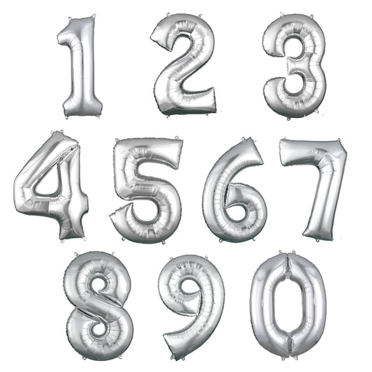 Silver Number Foil Balloon with Helium