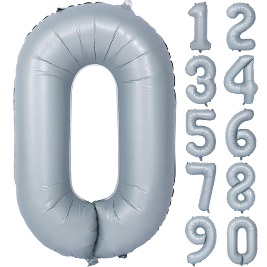 Grey Matte Number Foil Balloon with Helium