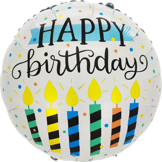 Happy Birthday Candles on White Standard Foil Balloon