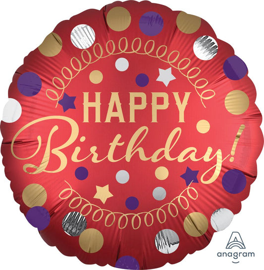 Happy Birthday Red Satin Standard Foil Balloon