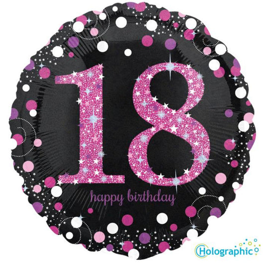 Happy Birthday 18 Holographic Pink Standard Foil Balloon