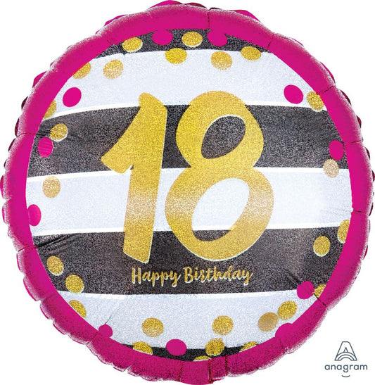 Happy Birthday 18 Holographic Pink & Gold Standard Foil Balloon