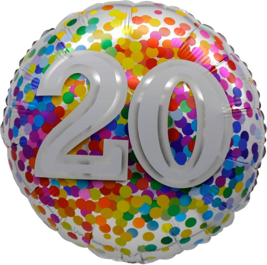 Birthday 20 Rainbow Confetti Standard Foil Balloon