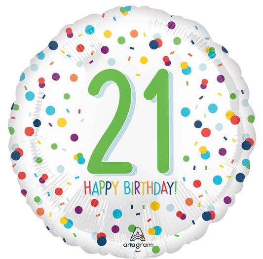 Happy Birthday 21 Confetti Standard Foil Balloon