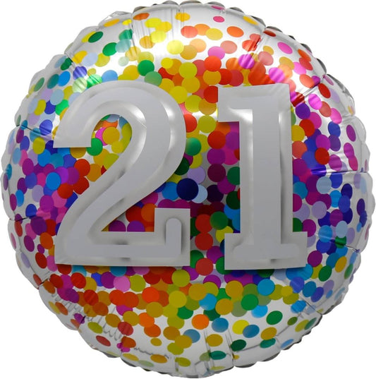 Birthday Milestone 21 Rainbow Confetti Standard Foil Balloon