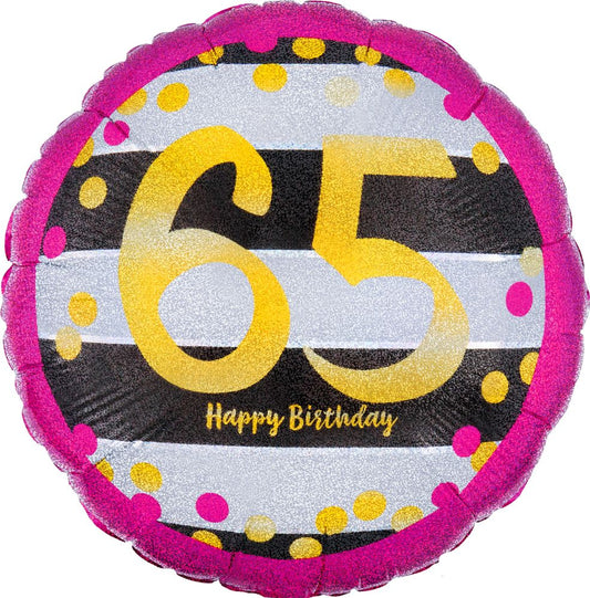 Happy Birthday 65 Holographic Pink & Gold Standard Foil Balloon