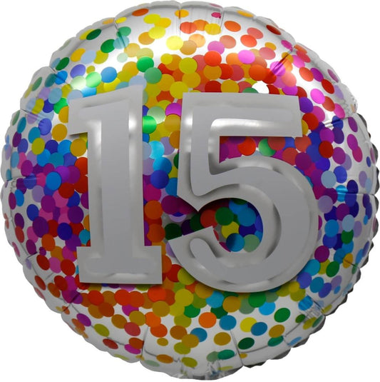 Birthday Milestone 15 Rainbow Confetti Standard Foil Balloon