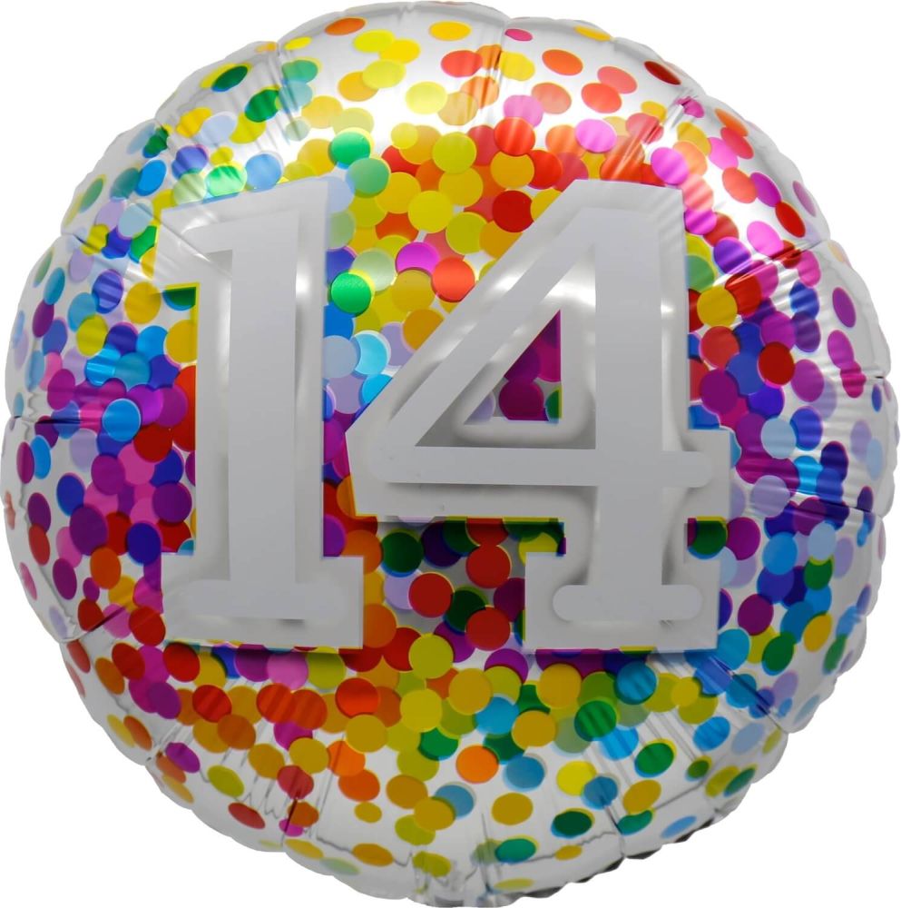 Birthday 14 Rainbow Confetti Standard Foil Balloon
