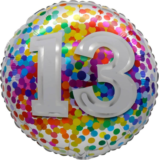 Birthday 13 Rainbow Confetti Standard Foil Balloon