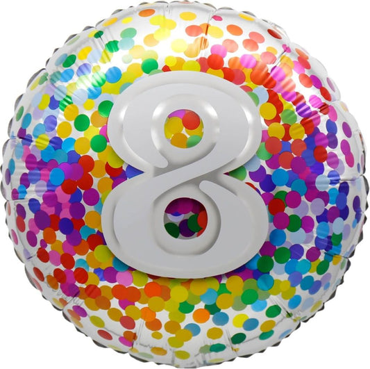 Birthday 8 Rainbow Confetti Standard Foil Balloon