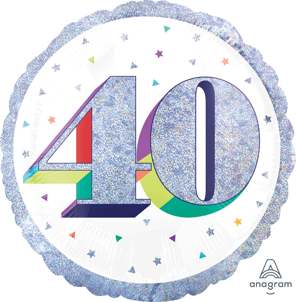 Birthday Milestone 40 Holographic Standard Foil Balloon