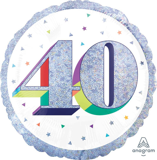 Birthday Milestone 40 Holographic Standard Foil Balloon