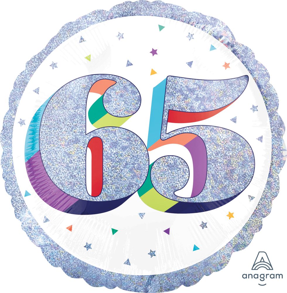 Birthday Milestone 65 Holographic Standard Foil Balloon