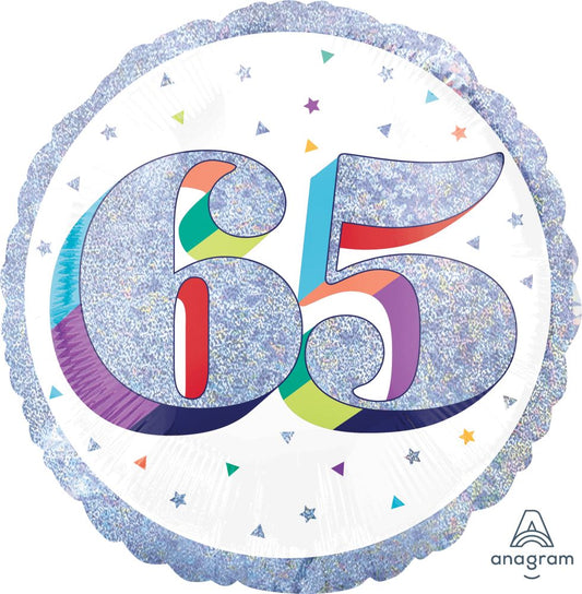 Birthday Milestone 65 Holographic Standard Foil Balloon