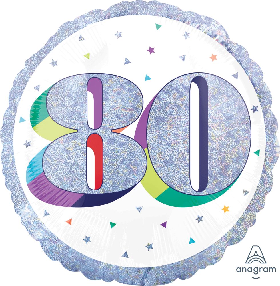 Birthday Milestone 80 Holographic Standard Foil Balloon