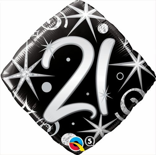 Birthday Milestone 21 Diamond Elegant Sparkle & Swirls Standard Foil Balloon