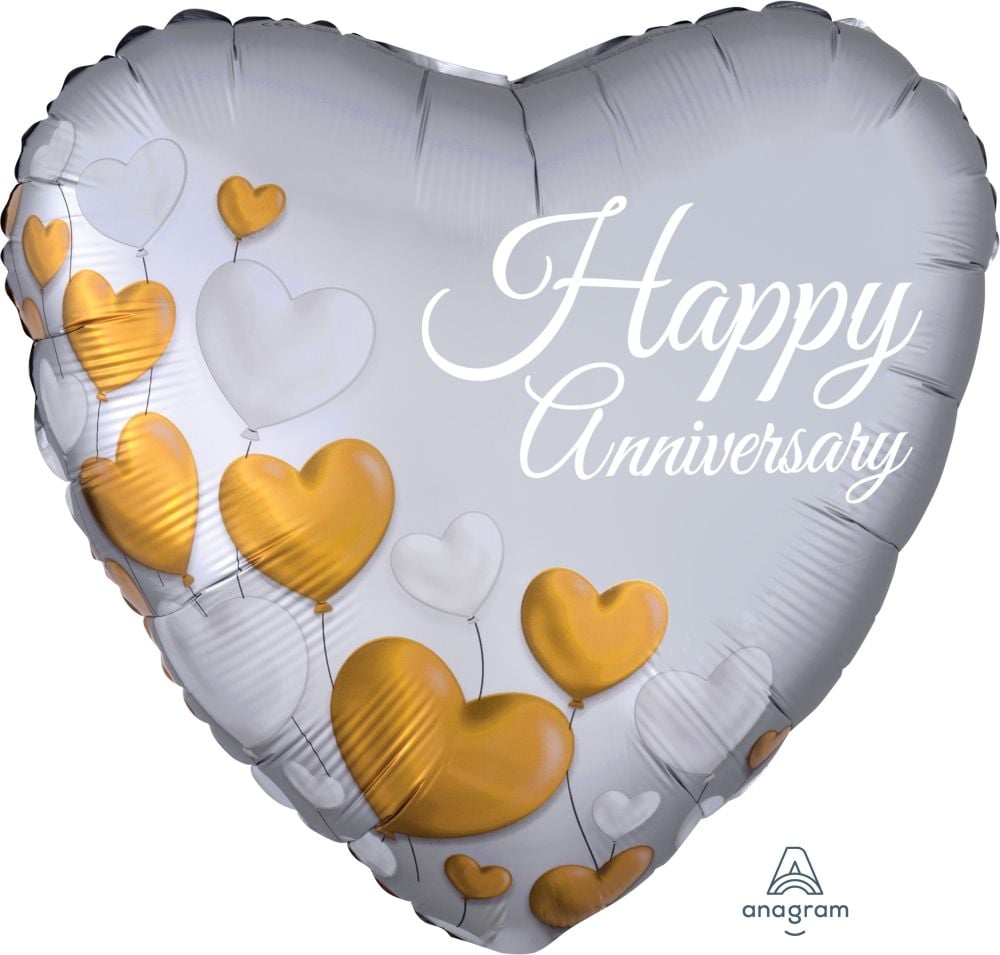 Happy Anniversary Platinum Hearts Standard Foil Balloon