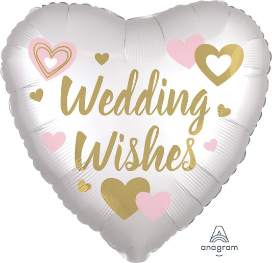Wedding Wishes Satin Heart Shape Standard Foil Balloon