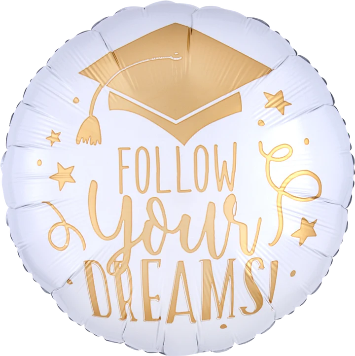 Follow Your Dreams, White & Gold Standard Foil Balloon
