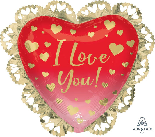 SuperShape Intricates I Love You Ombre And Gold Hearts Balloon