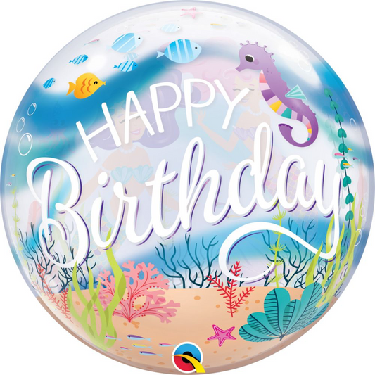 Happy Birthday Sea Horse Mermaids Bubbles Balloon