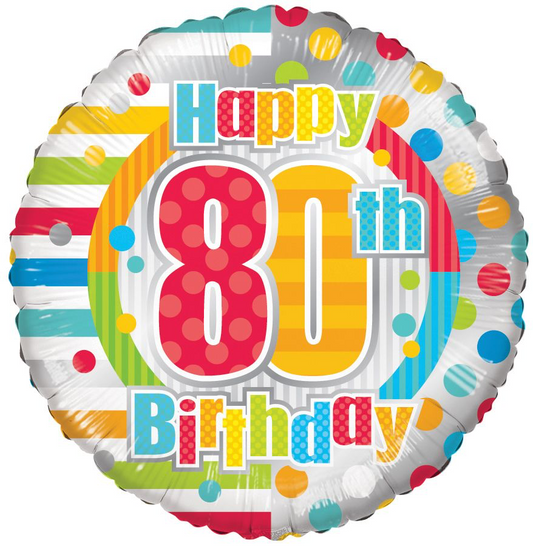 Happy 80th Birthday Dots and Lines, Standard Foil Balloon