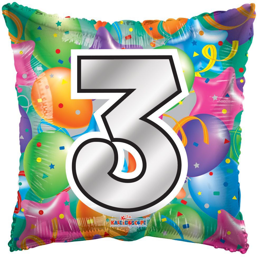 Birthday Number 3, Square Foil Balloon